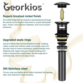 Gun Grey Pop Up Drain with Overflow, Rustproof Vessel Lavatory Vanity Bathroom Sink Drain Stopper