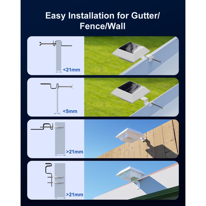 8 Pack Solar Powered Gutter Lights Outdoor Decorative Waterproof 12