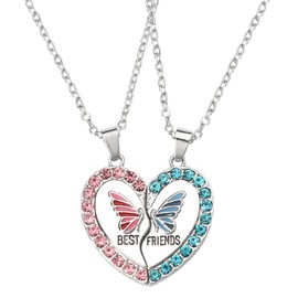Best Friends Gifts Butterfly Necklace for Girls BFF Besties Friendship Christmas Birthday Gifts for Soul Sister Best Friend Matching Heart Necklaces for 2 Girls