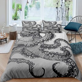 Octopus Bedding Set Ocean Kraken Duvet Cover for Kids Children Teens Octopus Tentacles Comforter Cover Brushed Sea Marine Bedspread Cover Underwater Animal Quilt Cover 3Pcs Full Size