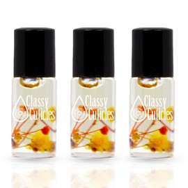Classy Cuticles | Hand Blended Cuticle Oil | Vegan, Cruelty-Free, & Hydrating | Vitamin E, Jojoba, and Argan Oil | 3 mL Roller Bottle | Sunflower Scent | Pack of 3