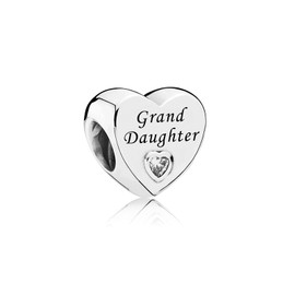 FGT Granddaughter Love Heart Charm for Bracelets Necklaces Pendants Sterling Silver Bead Pendant Gift for Her Women Girls Sisters Nana Grandma Daughter Granny Birthday Mothers Day