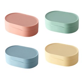 INCAUCA 4 Colors Soap Holder Travel Case, Round Travel Soap Dish, Portable Plastic Bar Soap Container for Traveling, Leak Proof Soap Box with Lid, Soap Saver Sponge Tray for Gym Outdoor (B)