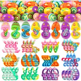 Filled Easter Eggs & Pop Fidget Toys - 24 Pack Easter Eggs Perfect for Kids & Teens Easter Egg Hunt, Easter Basket Stuffers & Fillers, Classroom Prize Supplies, Party Favors