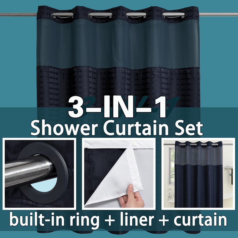 Conbo Mio No Hook Shower Curtain with Snap in Liner