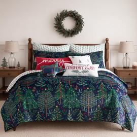 Levtex Home - Woodsy Wonder Sham Set - 2 Standard Shams (20x26in.) - Printed Velvet - Forest Trees - Quilted