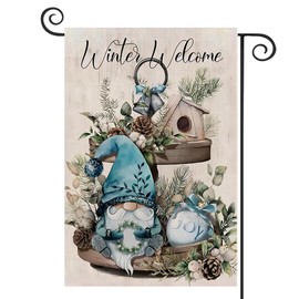 DMERBYL Winter Welcome Garden Flag Joy Double Sided, Decorative House Yard Pine Tree Branch Pinecone Birdhouse Tiered Tray Outdoor Small Decor, Christmas Farmhouse Home Outside Decorations 12x18