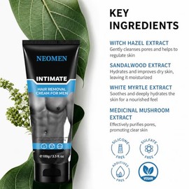 NEOMEN Intimate Hair Removal Cream for Men: Men's Depilatory Cream for Private Area, Body Hair Removal Cream for Sensitive Skin with Aloe & Vitamin E, 3.5 Oz