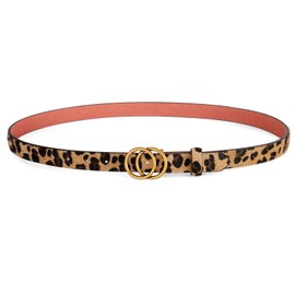 SANSTHS Skinny Black Belts for Women Fashion Ladies Thin Leather Dresses Belt for Jeans Pants Gold Buckle 0.9inch Width,leopard,M