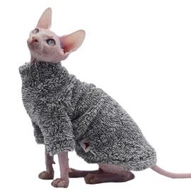 Hairless Cat Clothes - Warm Thick Fashion Hoodie for Autumn and Winter - Apparel for Sphynx, Devon Rex, Cornish and Small Cats (Grey, Small)
