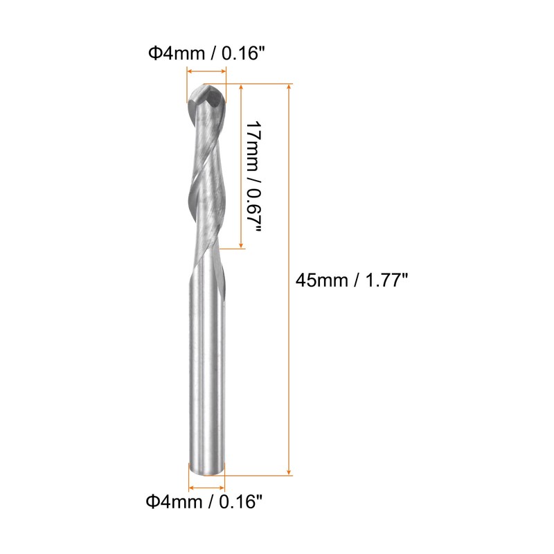 sourcing map 2pcs Ball Nose End Mill 4mm Diameter 17mm