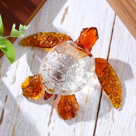 Movdyka Crystal Brown Sea Turtle Gifts for Women, Tortoise Statue Art Glass Toitoise Sculpture for Animal Lovers, Collection Figurine Home Decor, Paperweight Birthday Present for Him
