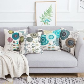 NEWKIBOU Juego de 4 Fundas para Cojines de Lino, 45 x 45 cm Fundas de Cojines,Elegante Fundas Cojines Decorativa,para sofá, Cama, hogar, Coche, decoración de Interiores (Estilo E)