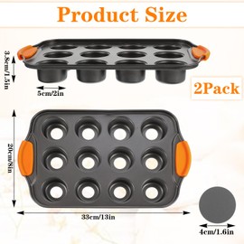 Yuanan 2Pack Mini Cheesecake Pans Removable Bottom Mini Cupcake Pans, 12 Cavity Minii Cheesecake Molds with Silicone Handle Nonslip Muffin Pan Baking Supplies