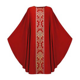 MYAYD Gothic Chasuble Church Pastor Celebrant Priest Vintage Robe Gown Cape Cassock Vestment 4 Colors (Red)