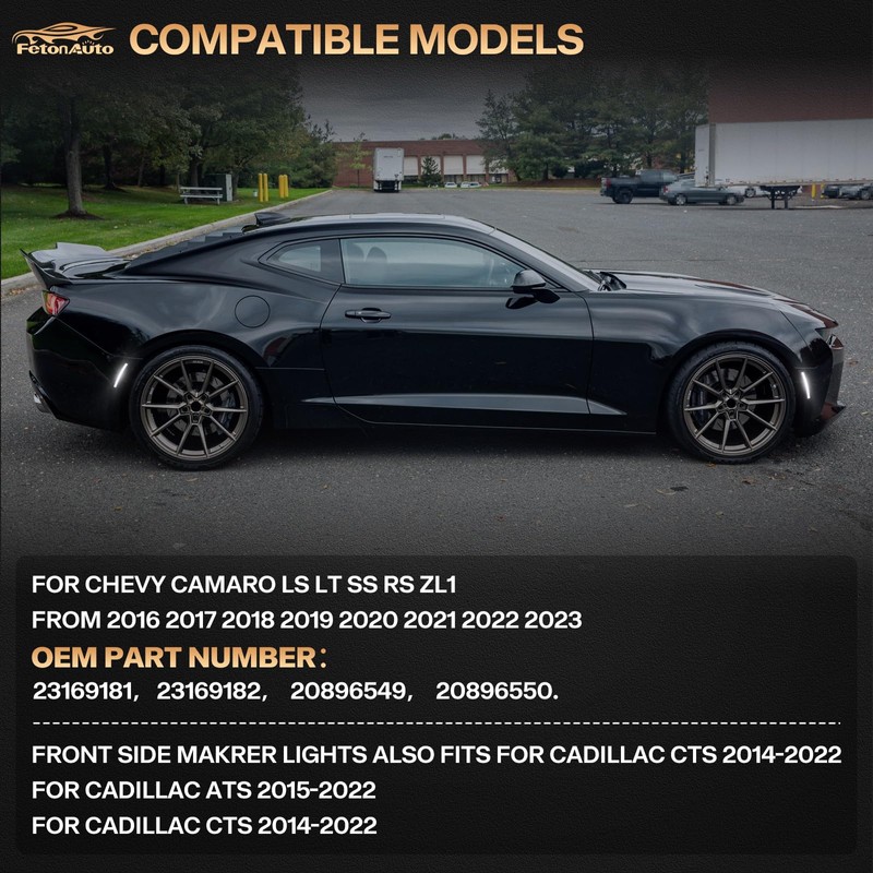 FetonAuto Dynamic White LED Side Marker Lights for Chevy Camaro