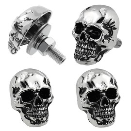 Meibaolin Skull License Plate Screw Fasteners Decorative Cool Funny License Plate Bolts License Plate Frame Kit 4 Pcs Aluminum Alloy Universal Fit Most Cars Truck Motorcycle Vehicle Silver