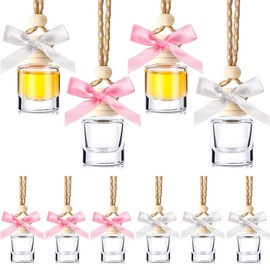 Reallnaive 8 ml Pink Bow Car Air Freshener Diffuser Bottles Empty Glass Perfume Bottle Freshener Cute Car Decor Accessories Aesthetic Decorations Stuff for Women(10 Pcs,Bottle)