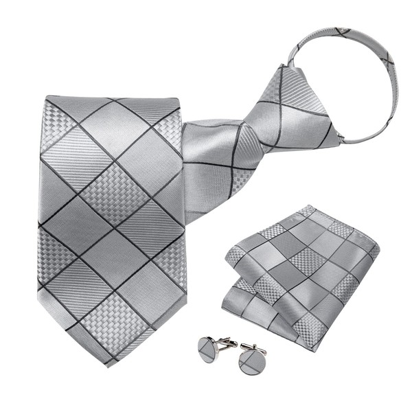 DiBanGu Silk Zipper Ties for Men,Paisley Solid Plaid Pre-tied Tie