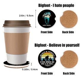 2 Pack Bigfoot Car Coasters for Men, Funny Car Cup Holder Drink Holder Car Accessories, Sasquatch Gift for Men Friend Colleague