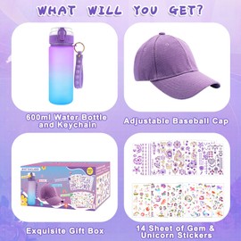 Gifts for Girls 5 6 7 8 9 10 11 12 Years Old Decorate Your Own Water Bottle and Baseball Cap with Unicorn Stickers Glitter Gems Kids Girls Water Bottle Girls Art and Crafts Age 4-12 Christmas Gifts