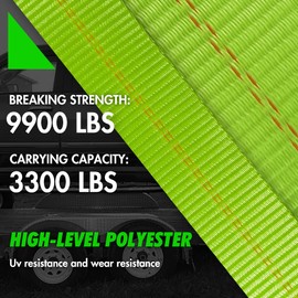 Digank Car Tie Down Straps for Trailers- 4 Pack 2"x96" with Tire Strap 3,300lb Safe Working Load - Adjustable Straps with Snap Hooks (Green)