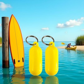 2 Pcs Yellow Boat Floating Keychains, 2.56x0.98in Buoy Float Key Pendant, Oval Shape Plastic Floating Key Ring, Water Sport Accessory for Boating Surfing Rowing Fishing Outdoor Sports,Kayak Hardware