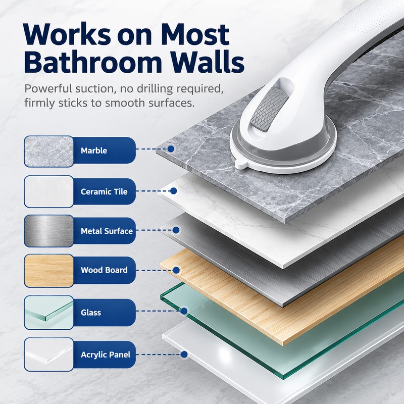 17-Inch Bathroom Grab Bar for Shower Support – No-Drill Anti-Slip
