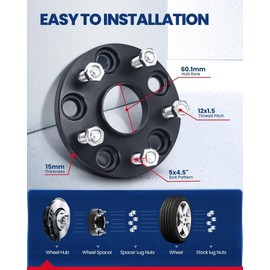 KAX 5x4.5 Wheel Spacers,15mm 5 Lug Hub Centric Wheel Spacers fit for RAV4, Camry, Highlander, Sienna, RX350, ES350, Venza, Avalon, ES330, Prius V with M12x1.5 Studs 60.1mm Hub Bore,2Pcs
