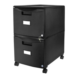 Storex Plastic 2-Drawer Mobile File Cabinet, All-Steel Lock and Key, Black