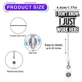 I Don't Know I Just Work Here Badge Reel Holder Retractable for Nurse Nursing RN Medical Worker Teacher Funny Office Worker ID Card Clip with Alligator (01)