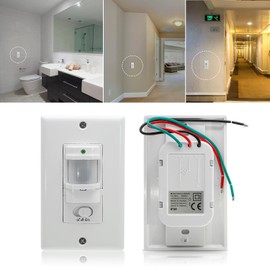 Sensky BS033C 110v Motion Sensor Light Switch, 180 Degree View Occupancy Sensor Switch, Wall Sensor Switch Light Sensor,Single Pole (Neutral Wire Required), White