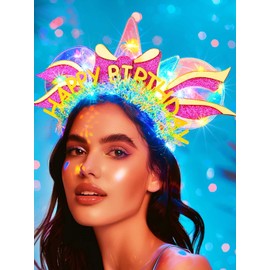 EARENT Light Up Birthday Headbands Glow Octopus Happy Birthday hair band Flashing Costume Hair Accessories for Women
