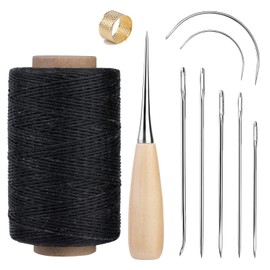273 Yards Upholstery Repair Waxed Thread Kit, Leather Waxed Thread Sewing Kit Including Sewing Thread Needle Awl Thimble, Leather Sewing Kit for Leather Carpet Sofa Seat Shoe Sewing and Repair (Black)
