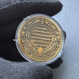 Armor of God Challenge Coin 1.57" Zinc Alloy with Protective Case – Ephesians 6:11 Verse Back, Christian Pocket Token for Courage, Spiritual Warfare and Daily Faith