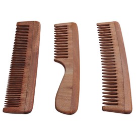 Neem Wood Combs Set of 3, Includes Wide Tooth, Fine Tooth, Wide Tooth with Handle - ULTRA SAVER PACK