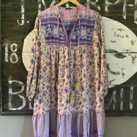 Boheme M New Boho Gypsy Floral Maxi Kaftan Dress Vtg 70s Ins Womens Size MEDIUM NWT