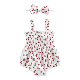 farrubbyine8 Baby Girl Outfit Cute Floral Romper Ruched Bodysuit Comfy Outfits Baby Girl Clothes (ZAA Cherry, 12-18 Months)