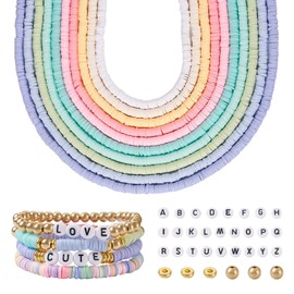 Craftdady 6 mm Heishi Bead Kits Flat Disc Clay Bracelet Making Round Letter Beads Golden Spacer 3700-4970 Pieces for Women Girls DIY Summer Necklace Jewellery
