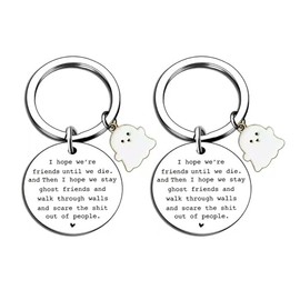 Lovely Black and White Ghost Friends Keyring - "I Hope We're Friends Until We Die" Keychain for Best Friends - BFF Gift (2Pcs white)