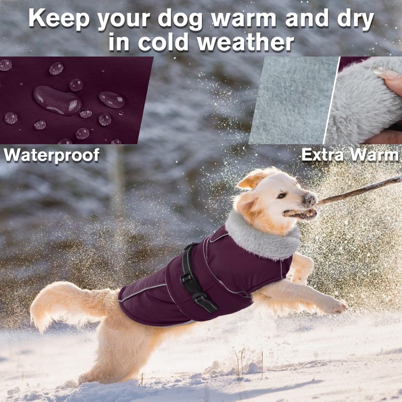 Lelepet Warm Dog Coat Waterproof Dog Jacket for Large Dogs