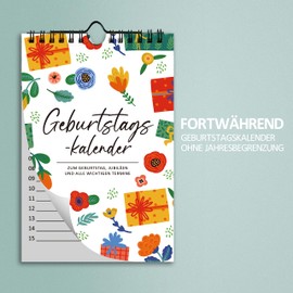 BIROYAL Birthday Calendar Year Independent | Birthday Calendar Forever | Calendar for Entering Birthdays | Birthday Calendar without Year (Flowers)