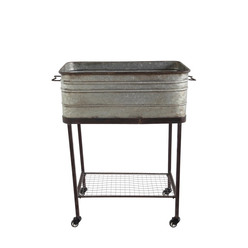 Creative Co-Op Metal Bucket/Planter on Stand with Casters
