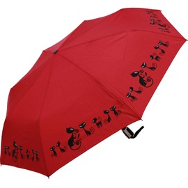 Doppler Mini Pocket Umbrella Open-Close Automatic Cats, red, animalistic