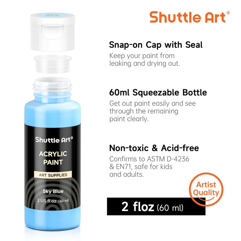 Shuttle Art 100 Colors Acrylic Paint, 2oz/60ml Bottles, Include 2