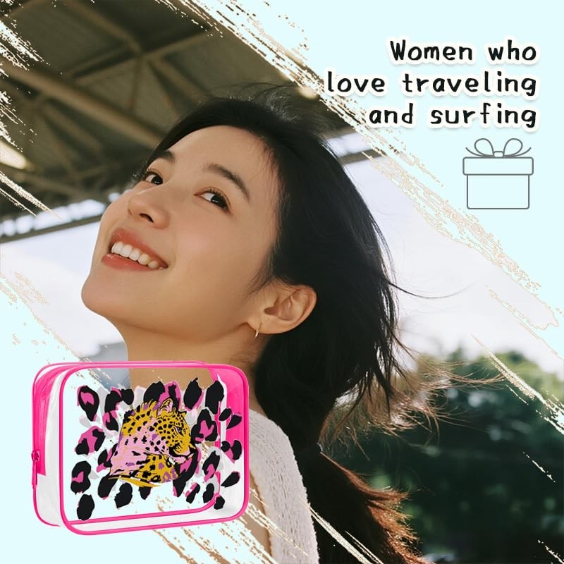 yaozeio Leopard Print Clear Makeup Bag for Women Girls Transparent