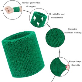 IMAGERIO 8 Pack Wrist Sweatbands Tennis Wrist Bands Absorbent Sweat Band for Men and Women, Breathable Cotton Sweatbands for Working Out, Football, Basketball, Running Athletic Sports -Dark Green
