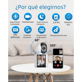 2K Cámara de Seguridad Interior con Pantalla de 2,8 Pulgadas, cámara de Seguridad para Interiores Inalámbrica WiFi, Full-Color Visión Nocturna, Audio Bidireccional, Alarma, Detección de Movimiento
