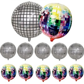 BJAINGEXK 10 Disco balloons 22 "4D large disco ball Metallic silver disco ball and colored disco ball, Birthday party Dance party Disco themed party decoration supplies