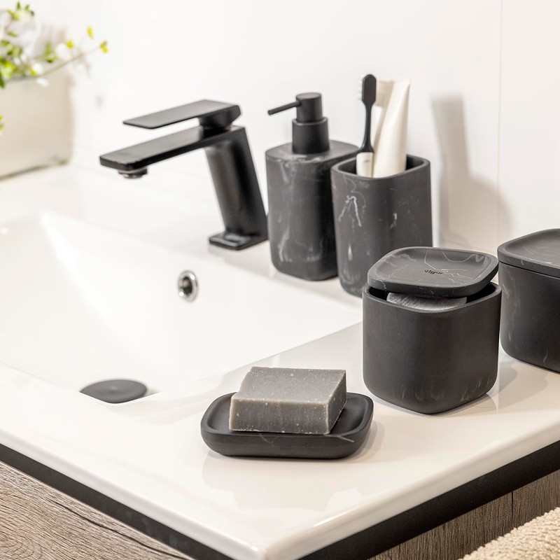 Vigar Zense Black Marble Hand Soap Dispenser, Refillable Pump Bottle